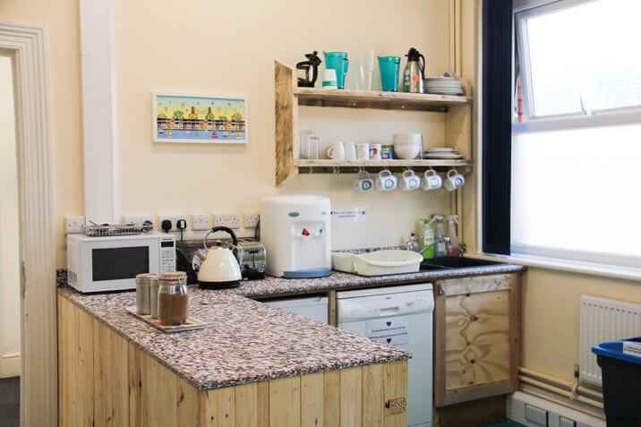 recycled kitchen worktop shown in kitchen at BWC depot